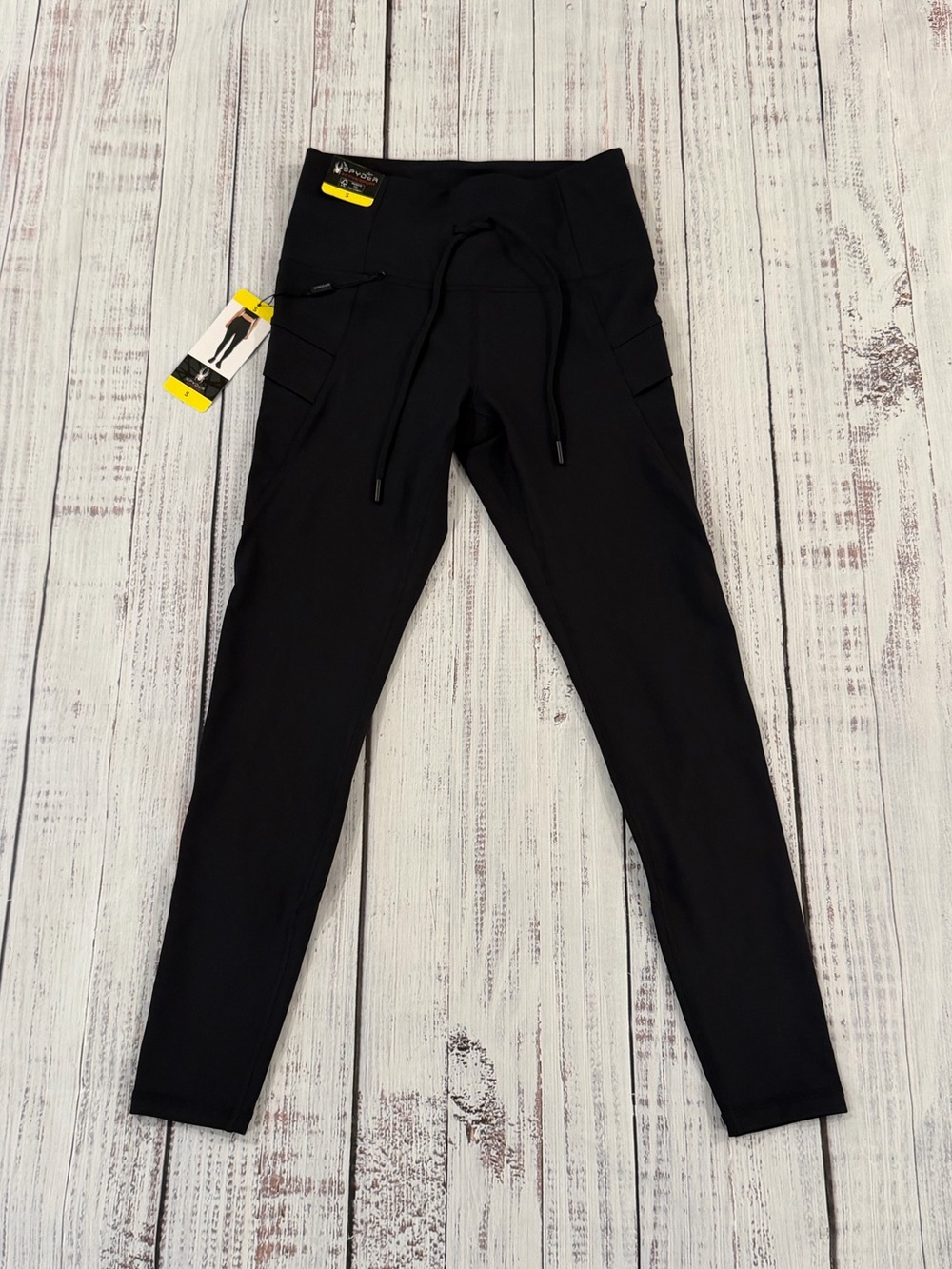 NWT Spyder Women Black High Rise Stretch Workout Legging Size Small Pockets - Picture 1 of 7